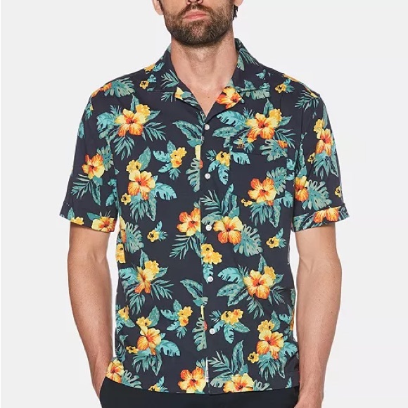 NWT Original Penguin Men’s Floral Graphic Shirt, size Large. Tropical button up. - Picture 12 of 14